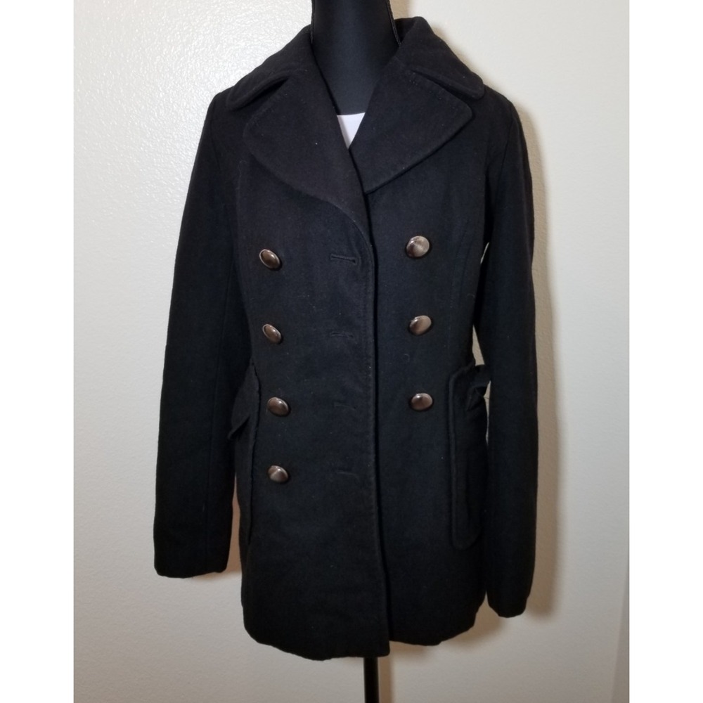 INC International Concepts Womens S Black Pea Coat Wool City Retro Minimalist